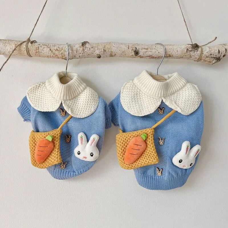 Blue Rabbit Pet Dog Clothes Pet Winter Warm Sweater Teddy Knitted Shirt Dog Two Legs Clothes Supplies XS-XL Puppy Coat