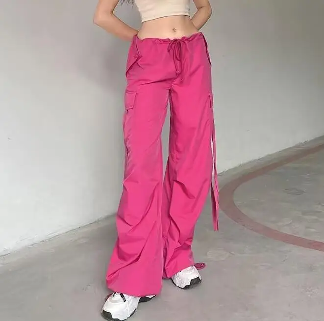 Hip Hop Y2K Pink Track Pants Women Oversized Streetwear Wide