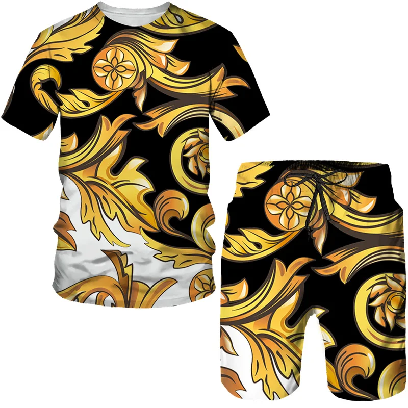 Tracksuit Men's T-shirt Shorts Luxury 3D Printing Men Outfits Sets Streetswear Male Tshirt Set Summer Beach Oversized Clothing
