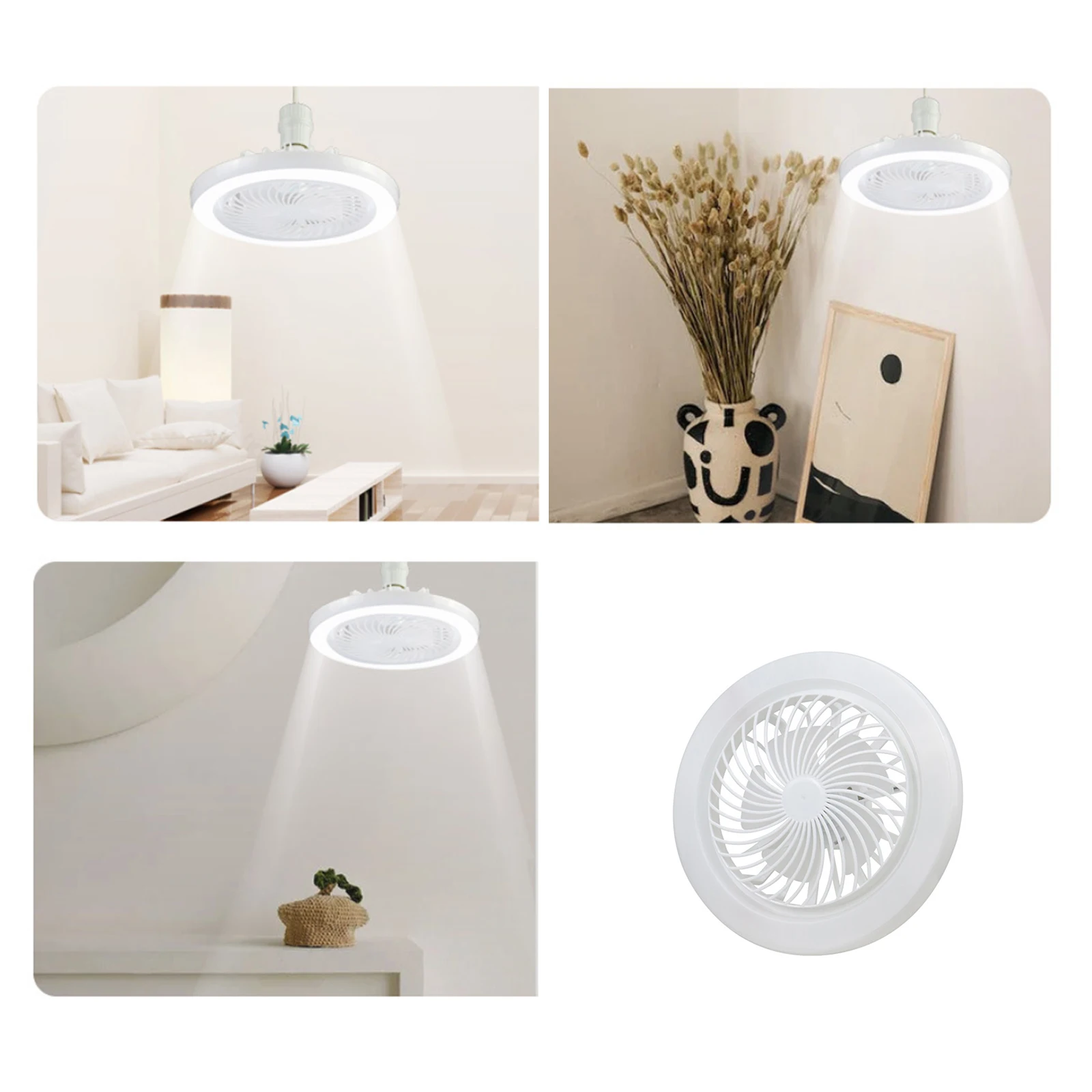 Small Fan Lamp Silent Electric Fan Ceiling Light E27 Study Room Dining Room Lighting Fixture White Light/3 Light Colors