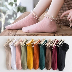 New Spring and Autumn Socks for Women Korean Version All-match Japanese Pearl Lace Socks Calcetines Mujer Chaussette Femme 2023
