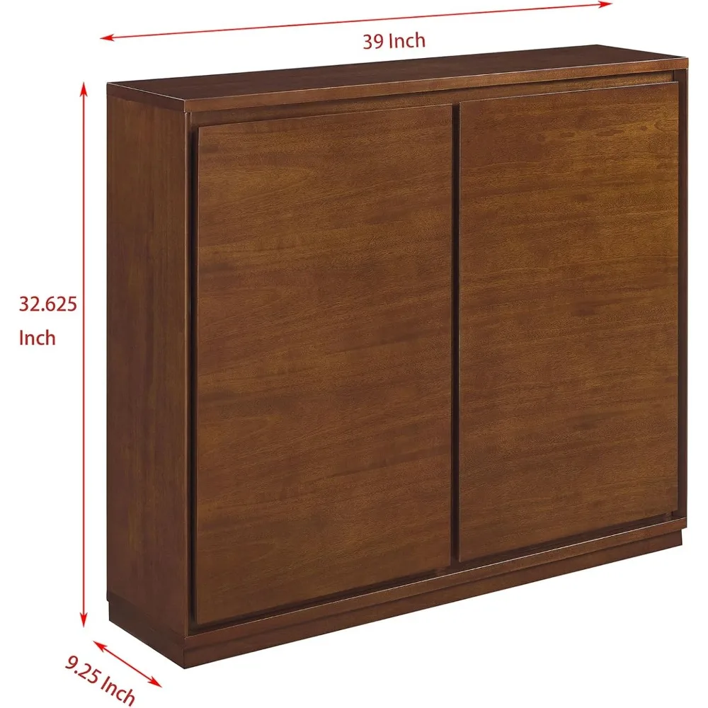 mid century modern sideboard buffet cabinet, narrow walnut sideboard,wood storage cabinet credenza with 2 doors for living room,