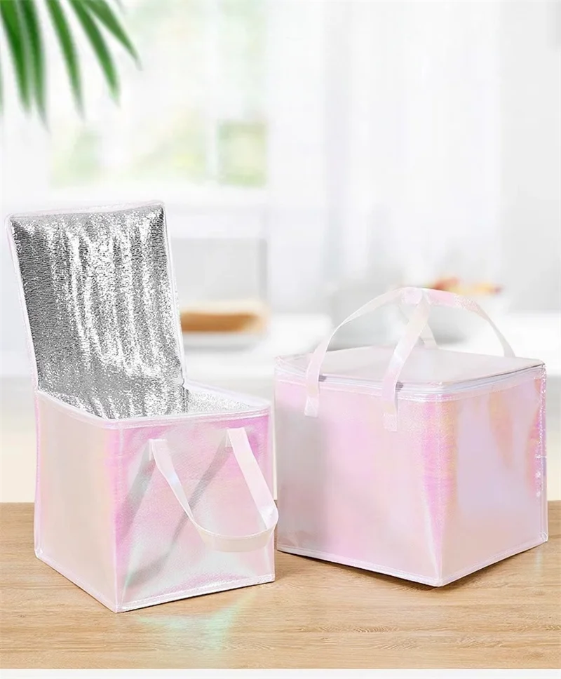 5pcs Laser Color Non-Woven Insulated Tote Bags – Portable Reusable Fabric Pouches for C... - SKU NITB1849 - UGI Packaging