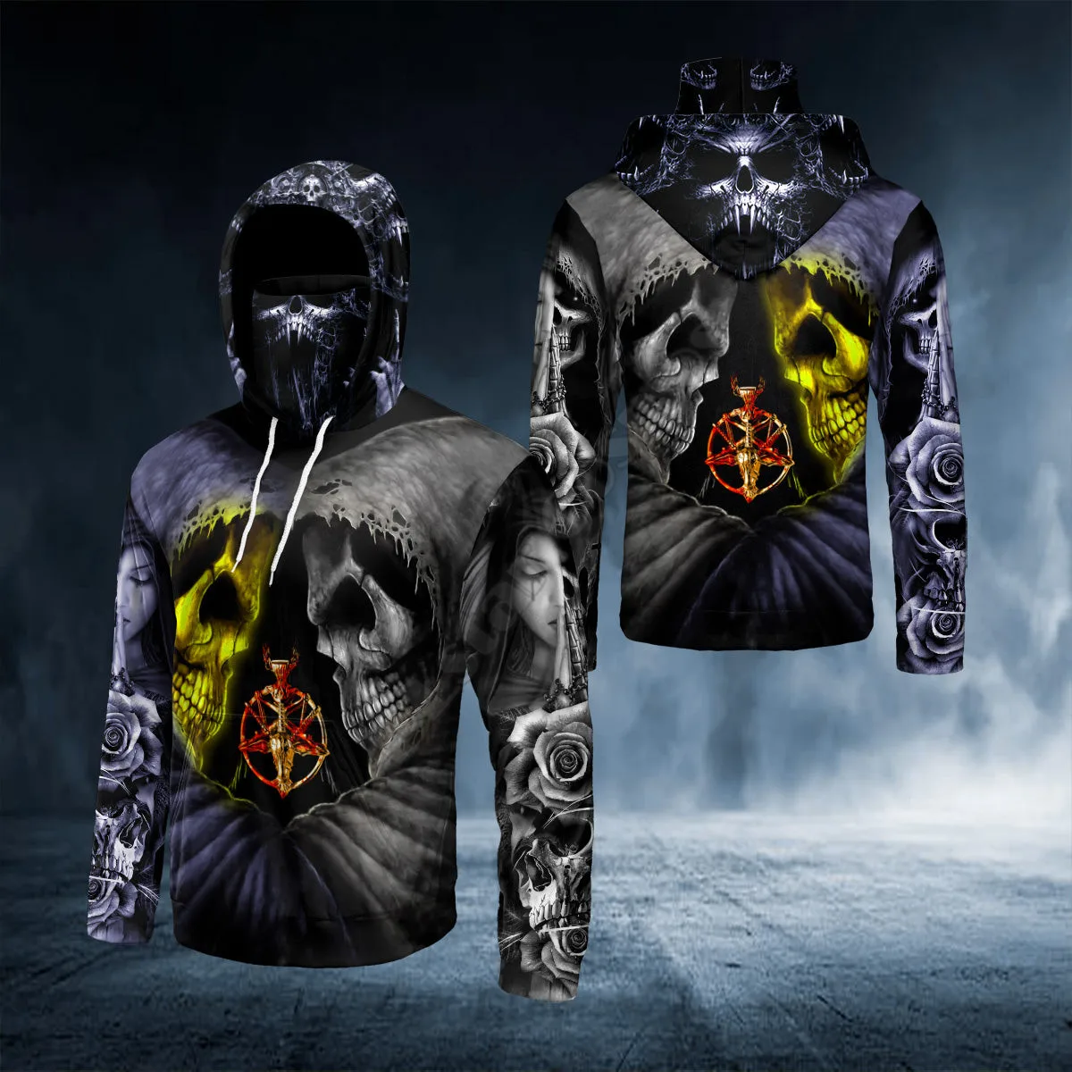 Universe Space Galaxy Skull 3D Printed Bandana Hoodie US Size Women For Men Casual Pullover Hoodie Mask Warm