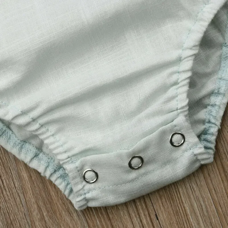 0-36 mesi body neonato estate Ruffles tutina per bambina Solid White Beige Button Backless Infant Boy tuta corta - immagine 5