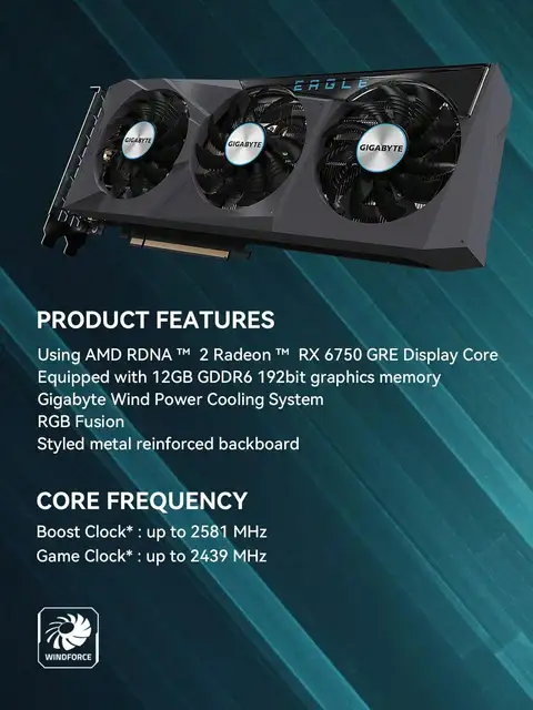GIGABYTE グラフィックボード RX6750GRE Gddr6グラフィックカードGIGABYTE-AMD rx 6750greイーグル,12g,3