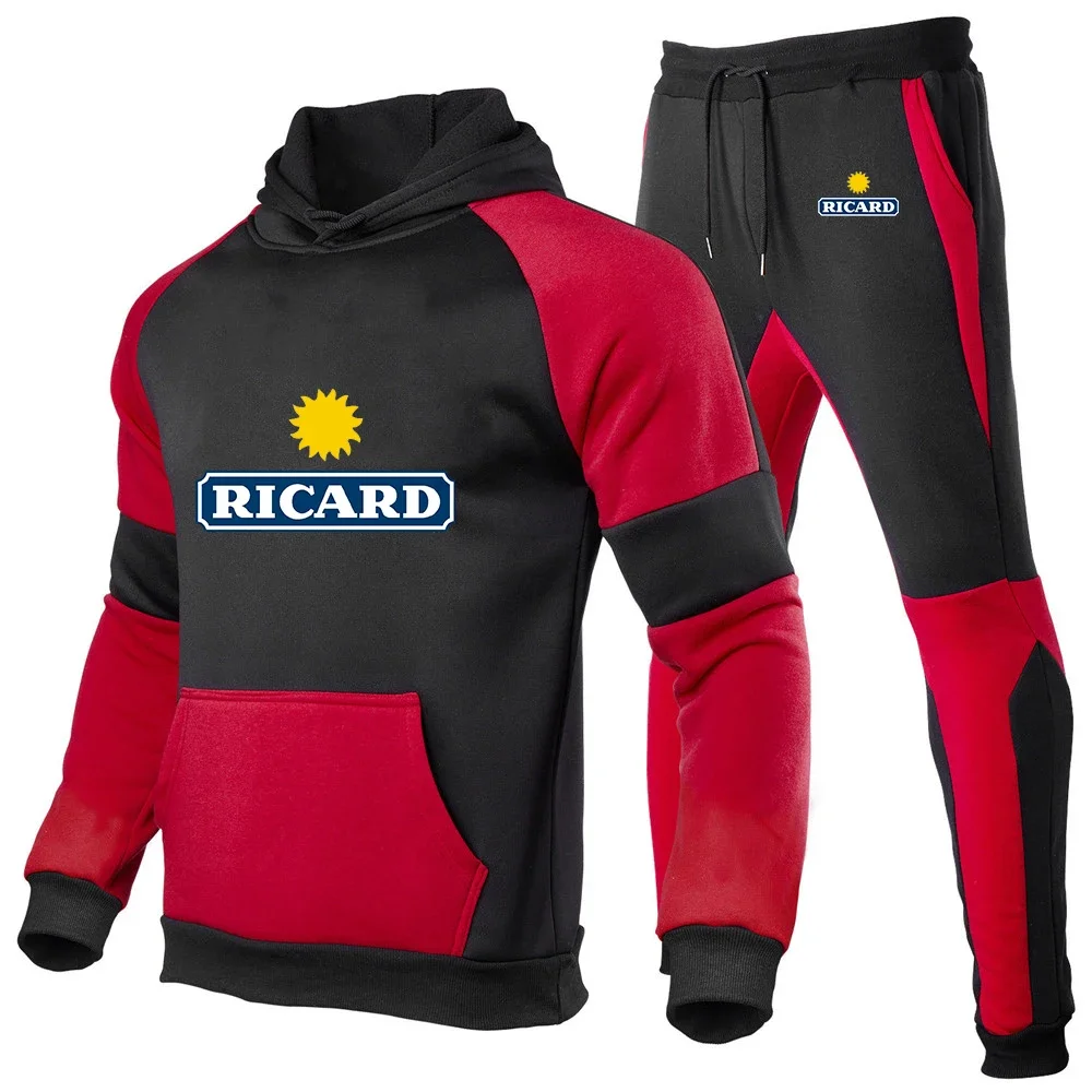 

Костюм спортивный RICARD мужской однотонный, модная толстовка с капюшоном и штаны на шнуровке, свободный зимний комплект спортивной одежды для отдыха, 2024