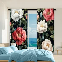 2 pcs, versatile polyester transparent curtains for home decoration Vintage Peony for use in bedrooms and living rooms 1