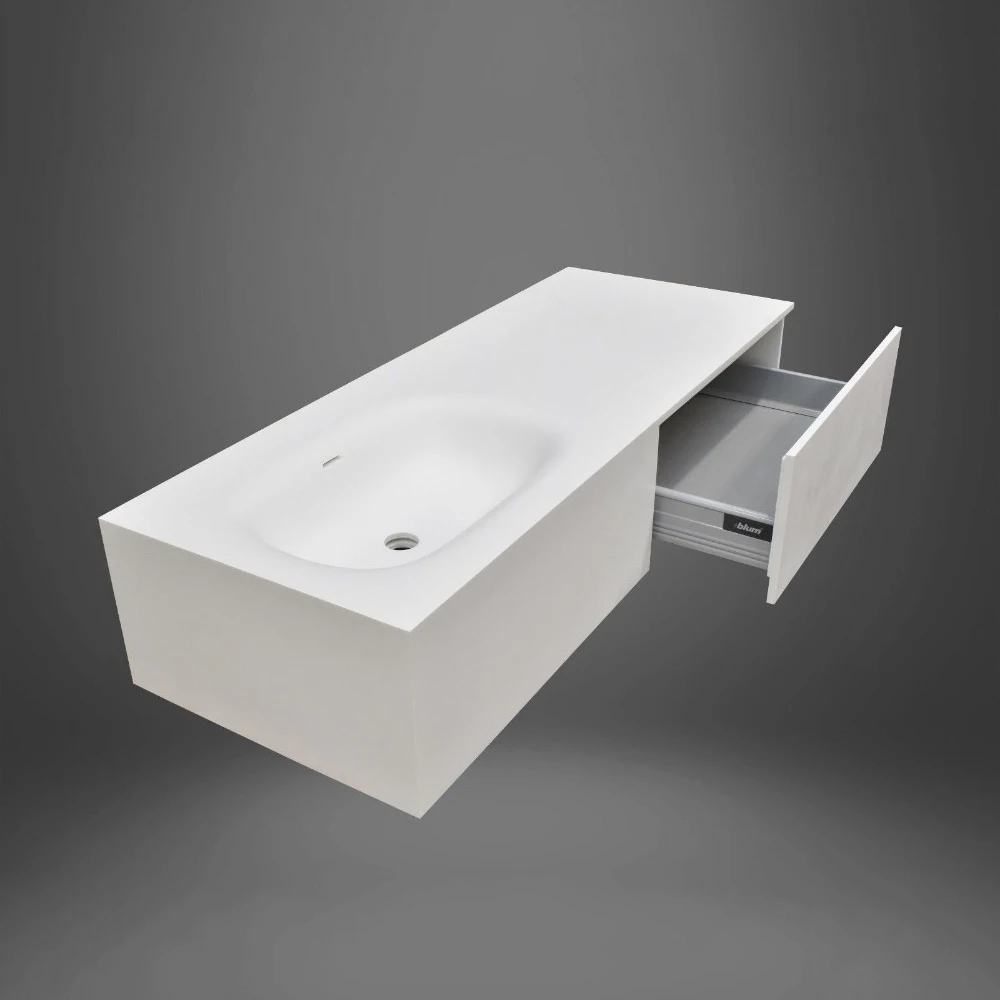 อ่างล้างหน้าแบบแขวนผนังพร้อมลิ้นชัก รุ่น WD38486R ขนาด 47.2 นิ้ว ผลิตจากหิน Solid Surface 1