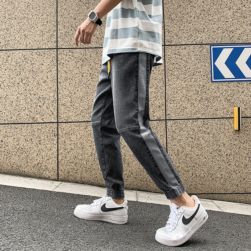 2022 New Men's Fashion Jeans Solid Color Elastic Drawstring Pockets Slim Fit  Breathable Comfortable Outdoor Daily Trousers