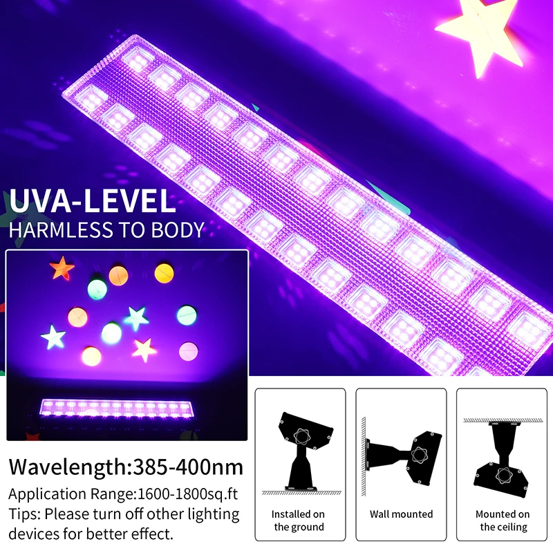 100W Black Light Bar Blacklight Flood Light 104LEDS UV Black Wall Washer 385-400nm for Glow Fluorescent Party Stage Decor