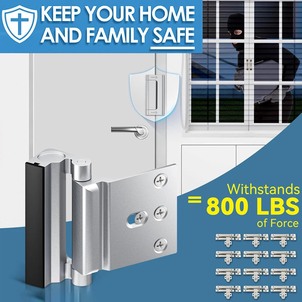 Home Security Door Lock Childproof Metal Door Locks Latch Anti-Theft Safety Lock Withstand 800 Lbs for Inward Swinging