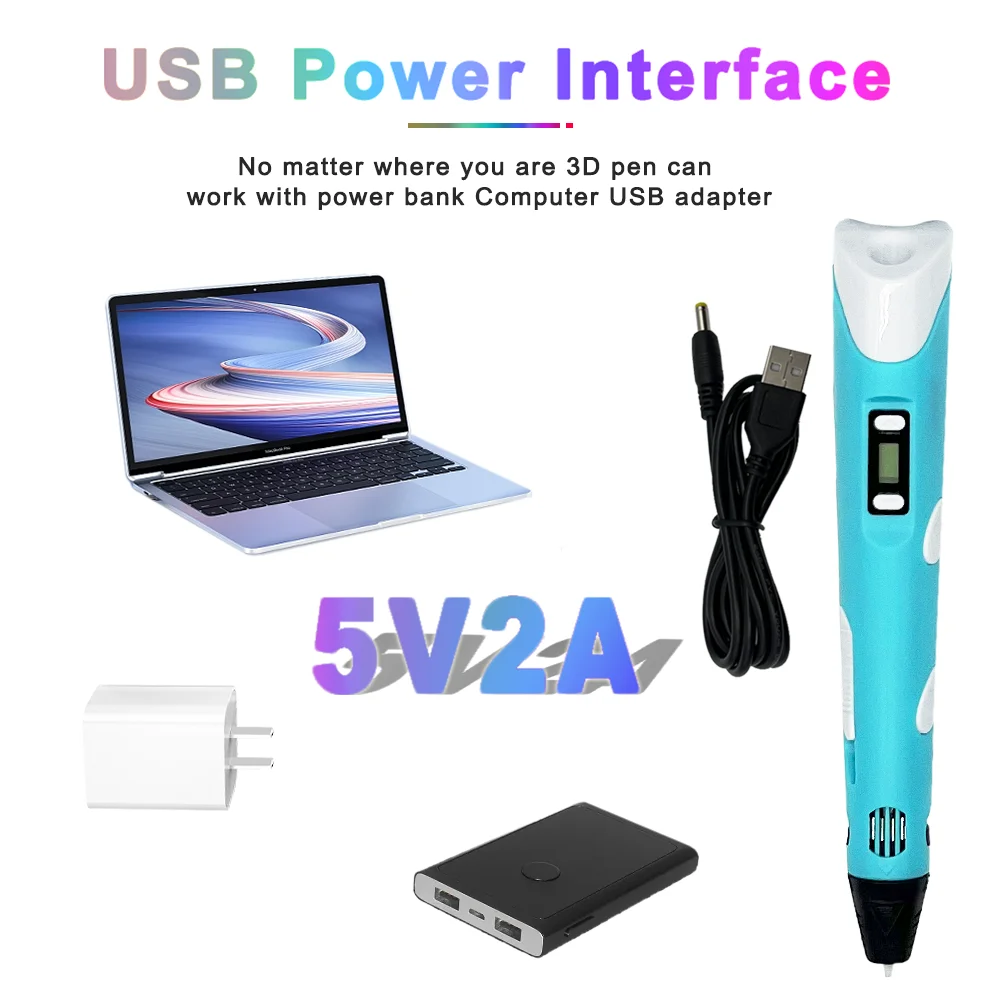 전자 3D 인쇄 펜 LED 디스플레이 25M PLA 필라멘트 어린이 USB 그리기 도구 그림 장난감 DIY 크리스마스 생일 선물