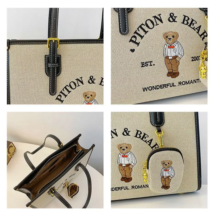 JIAERDI Harajuku Bear Cute Tote Bag Women Vintage Embroidery Chic Casual Shoulder Bags Ladies Retro Large Capacity Handbag New