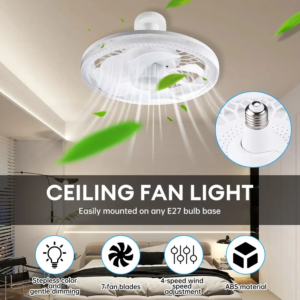 45W LED Fan Light LED Lamp Bead E27 Screw Fan Light Remote Control Wall Control Bedroom Ceiling