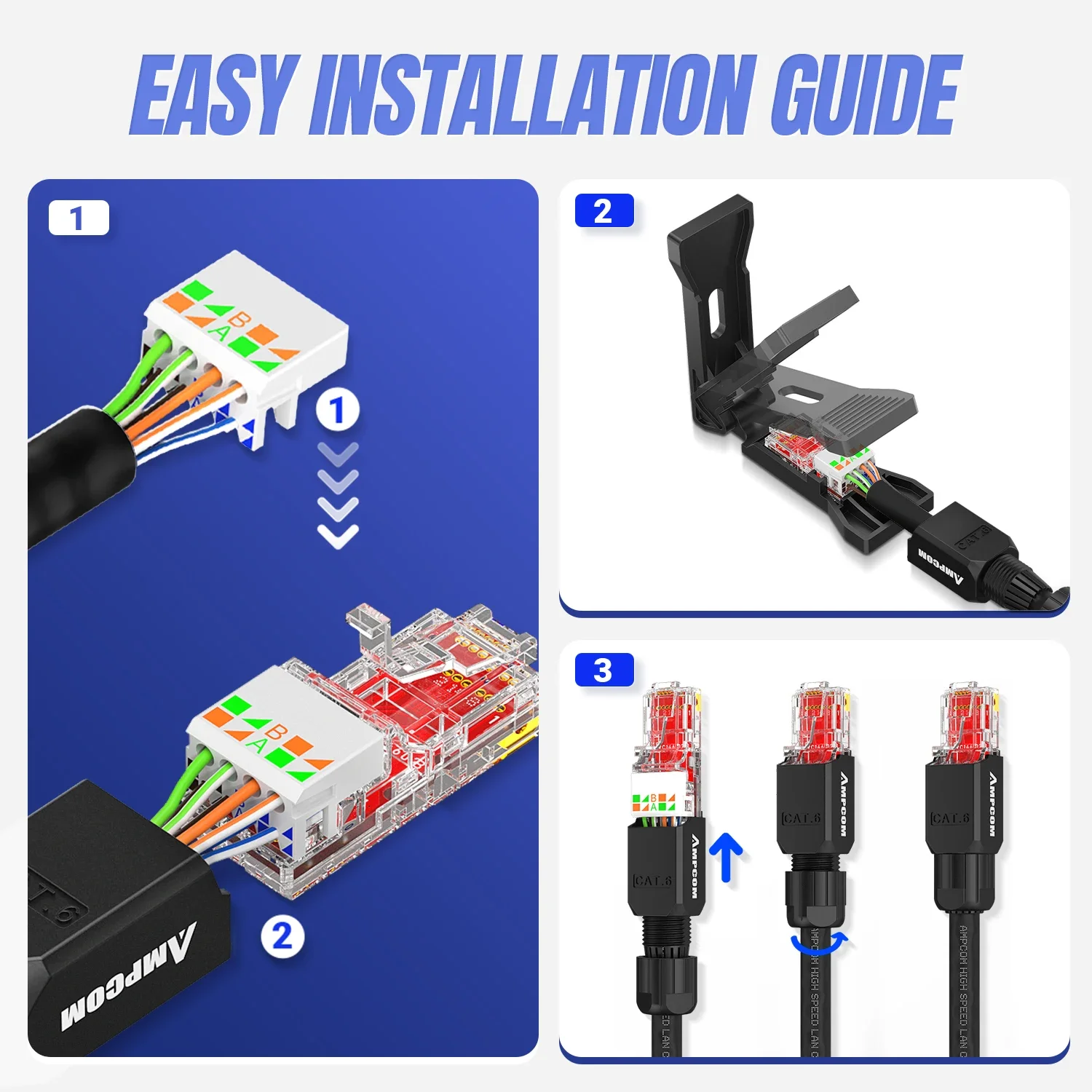 Crimp Free RJ45 Connector Tool Less UTP 1000Mbps CAT6/CAT6A Modular Plug For Lan Ethernet Cable
