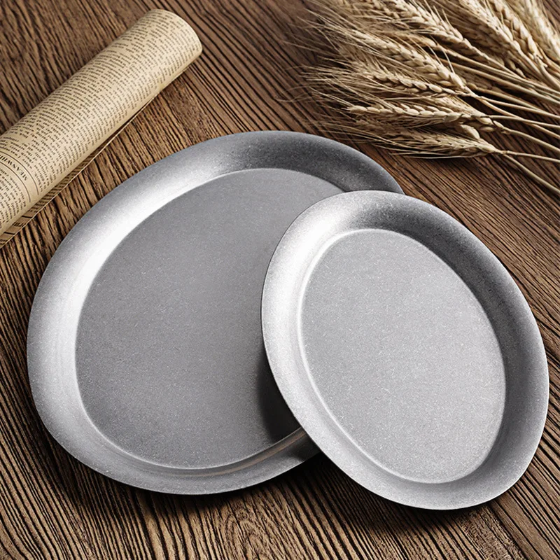 Japanese Vintage Oval 304 Stainless Steel Restaurant Plate Dessert Tray Kitchen Tableware 1 Pcs dining dish