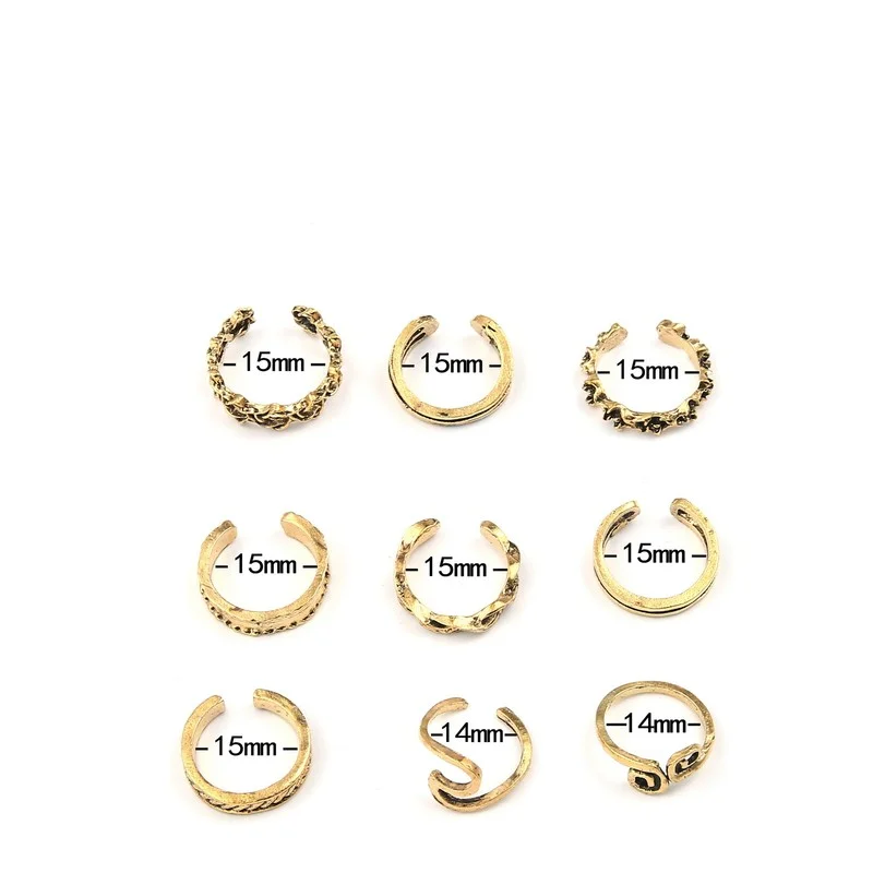 9Pcs Foot Ring Open Adjustable Toe Rings Wave Pattern Alloy Ring Adjustable Rings Set for Women Beach Foot Jewelry