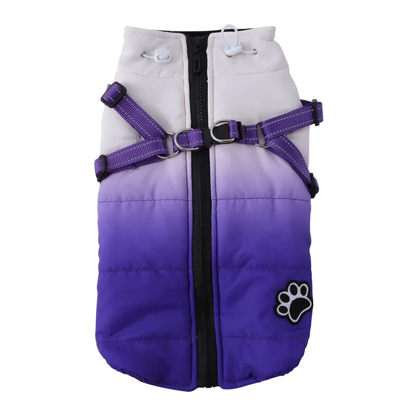 thumbnail image 1 of Chaqueta de moda para perros con arnés, ropa reflectante de invierno para perros pequeños y grandes, chaleco, abrigo de nieve, traje francés para chihuahua, 1 of 5