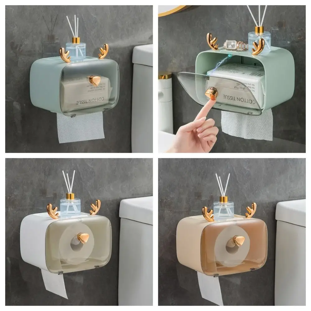 

Wall-mounted Wall Tissue Box Deer Antlers Non-punching Tissue Holder Space Saving Easy To Install Tissue Hanger Phone Tray Rack