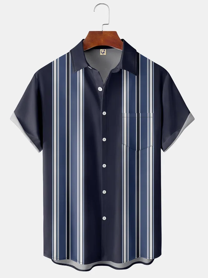 Casual Short Sleeved Shirt Short Sleeved Shirt Hawaiian Shirt Men Party Shirt New Men Classic Stripes Print Shirt Patchwork Club Party Summer Beach Hawaiian Summer Casual Short Sleeve Shirts