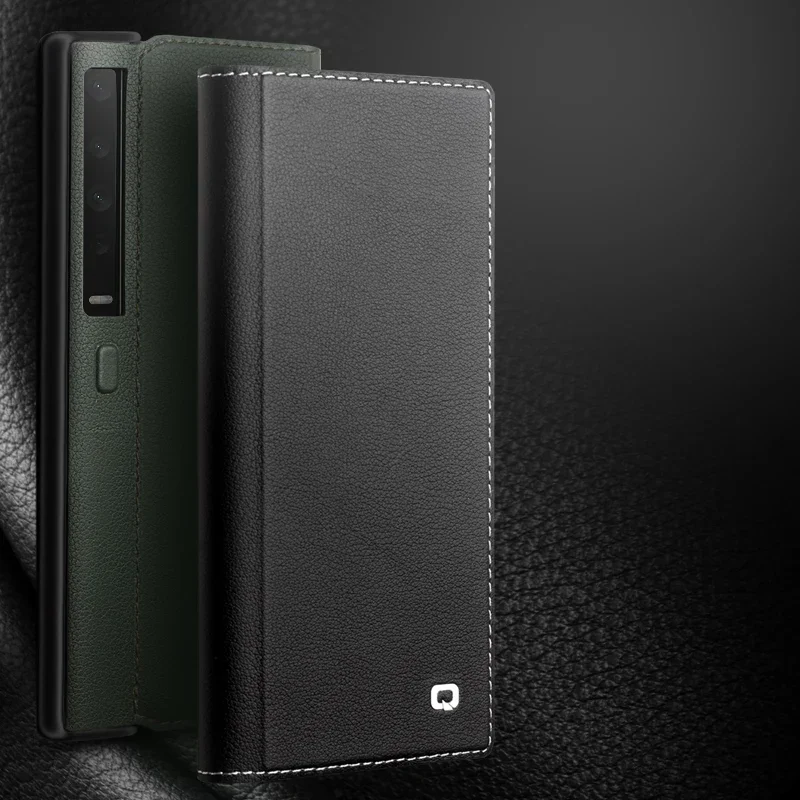 QIALINO Case for Huawei Mate XS/XS2 Genuine Leather Business Luxury Screen Flip Cover Protective Crocodile Case for Mate XS/XS2