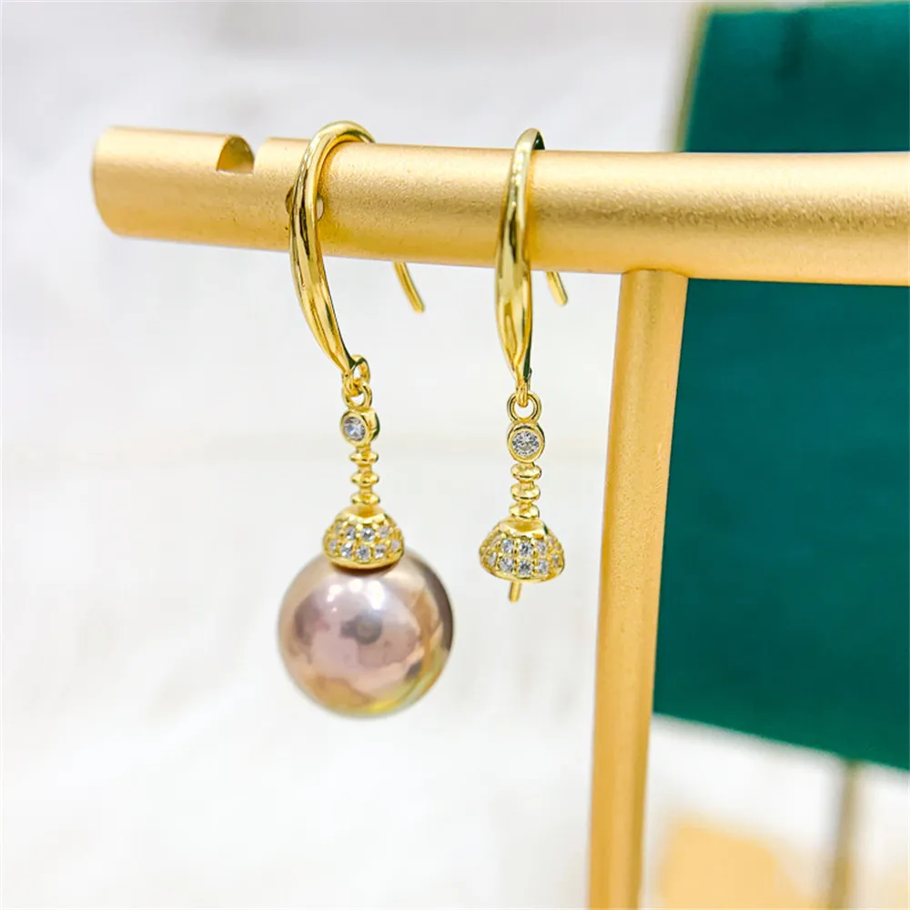 

DIY Pearl Earnail Accessories S925 Sterling Silver Jewelry Gold Earhook Female Empty Holder Fit 9-13mm Beads