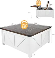 Farmhouse Lift Top Coffee Table with Storage, Wood Square Center Table with Charging Station&USB Ports,Living Room Central Table 2