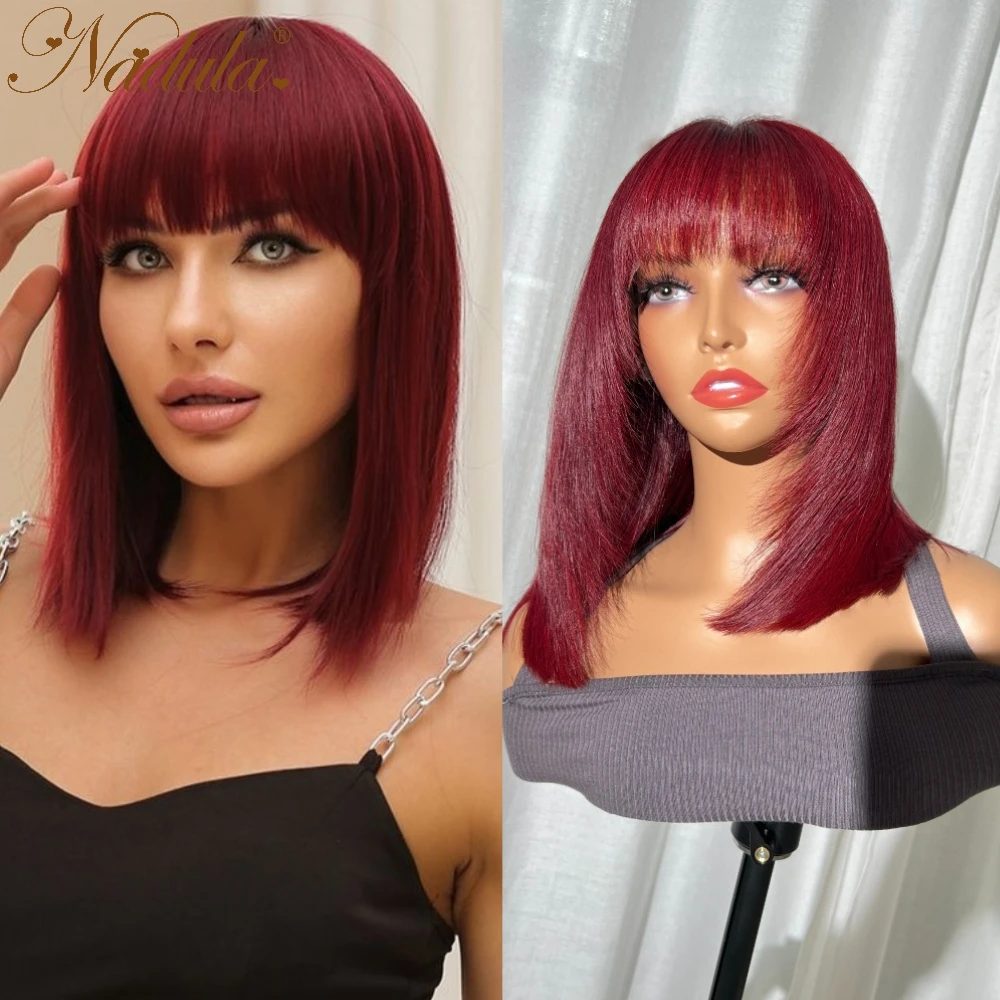 Nadula Haar Burgund Wolf Cut Bob Perücke Mit Pony 13X4 Spitze Vorne Perücke  99J Farbe Schicht Cut Bob Perücke Mit pony Für Frauen - AliExpress