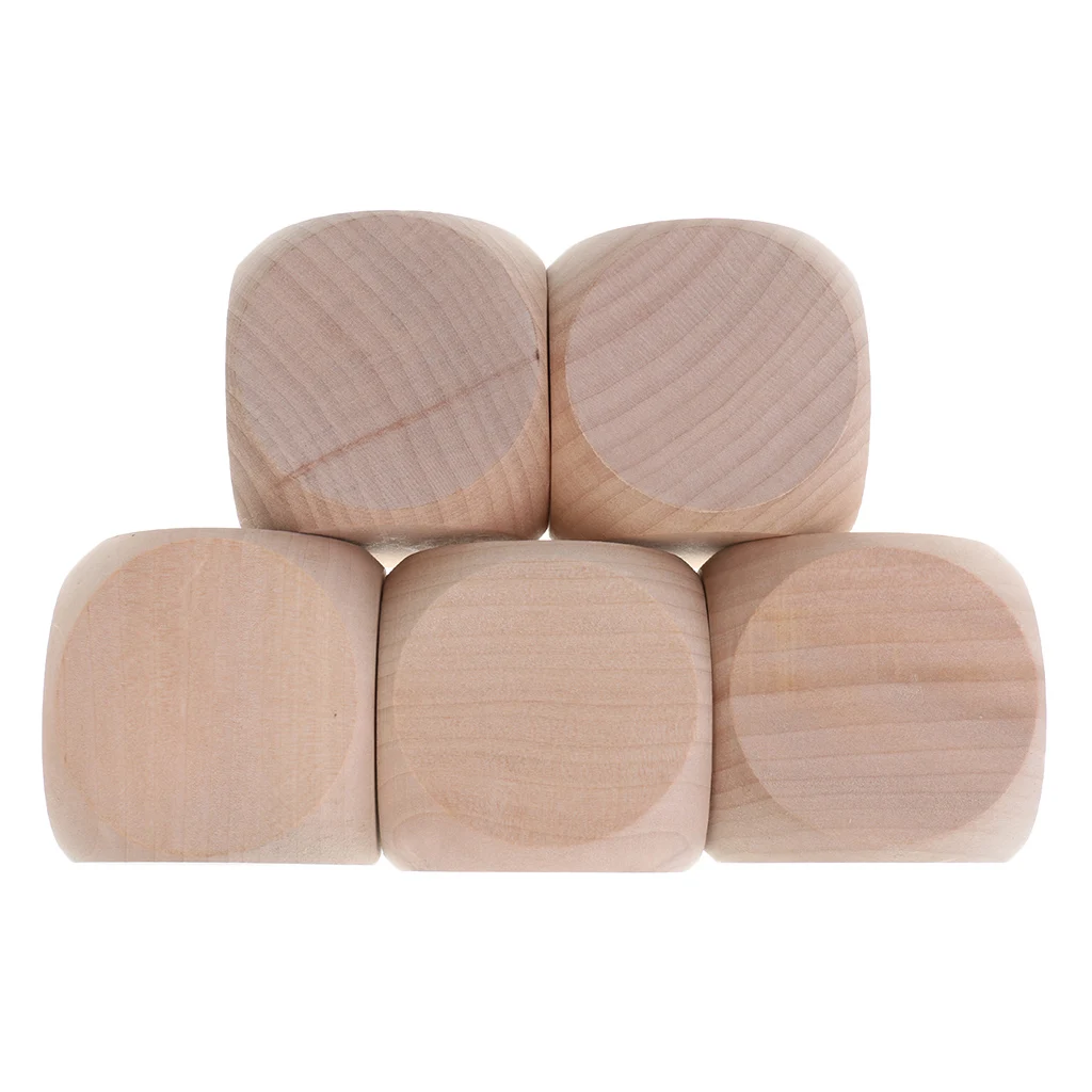 5x Opaque Blank 6 Sided 60mm Role Play Game Natural Wooden 