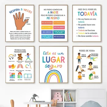 Wall Art Canvas Painting Spagnolo Calmante Angolo Psicologia Salute mentale Nordic Poster e stampe Immagini murali Decorazioni scolastiche