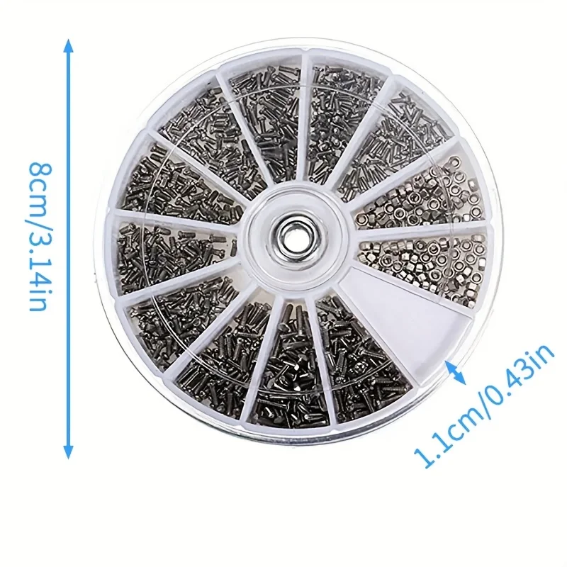 1000PCS M1 M1.2 M1.4 M1.6 stainless steel screw nut set classification set for glasses/mobile phone/watch