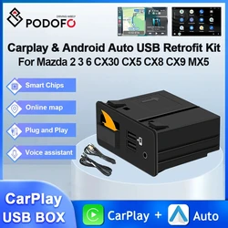 Podofo Carplay AI Box Android Auto USB Adapter Retrofit Kit Voice Control GPS Navigation For Mazda 2 3 6 CX30 CX5 CX8 CX9 MX5