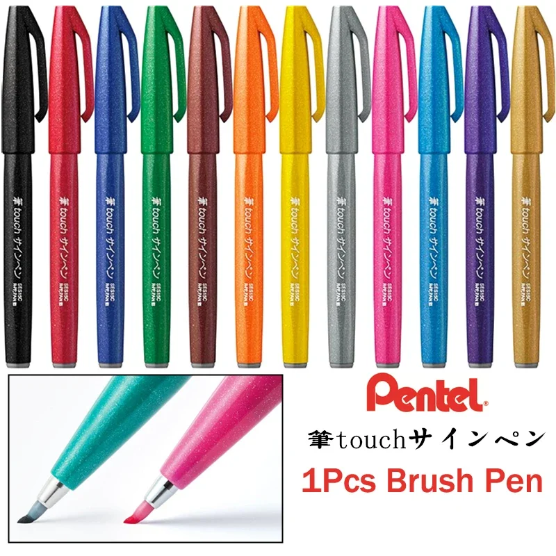 1pcs Japan Pentel Touch Brush Pen Soft Tip Pastel Color Calligraphy Pens Drawing Art Markers Lettering School Art Supplies 1