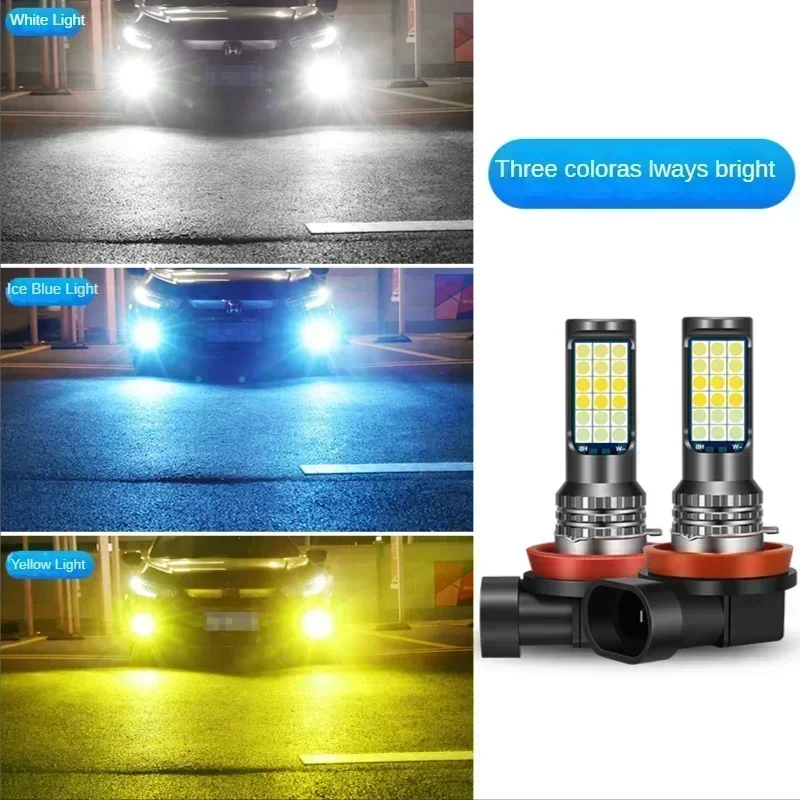 Car Led Fog Lamp Flashing Red Green Pink Blue Super Bright H3 H8 H11 9006 9005 H7 Modified 3030 Three-Color Fog Lamp Bulb