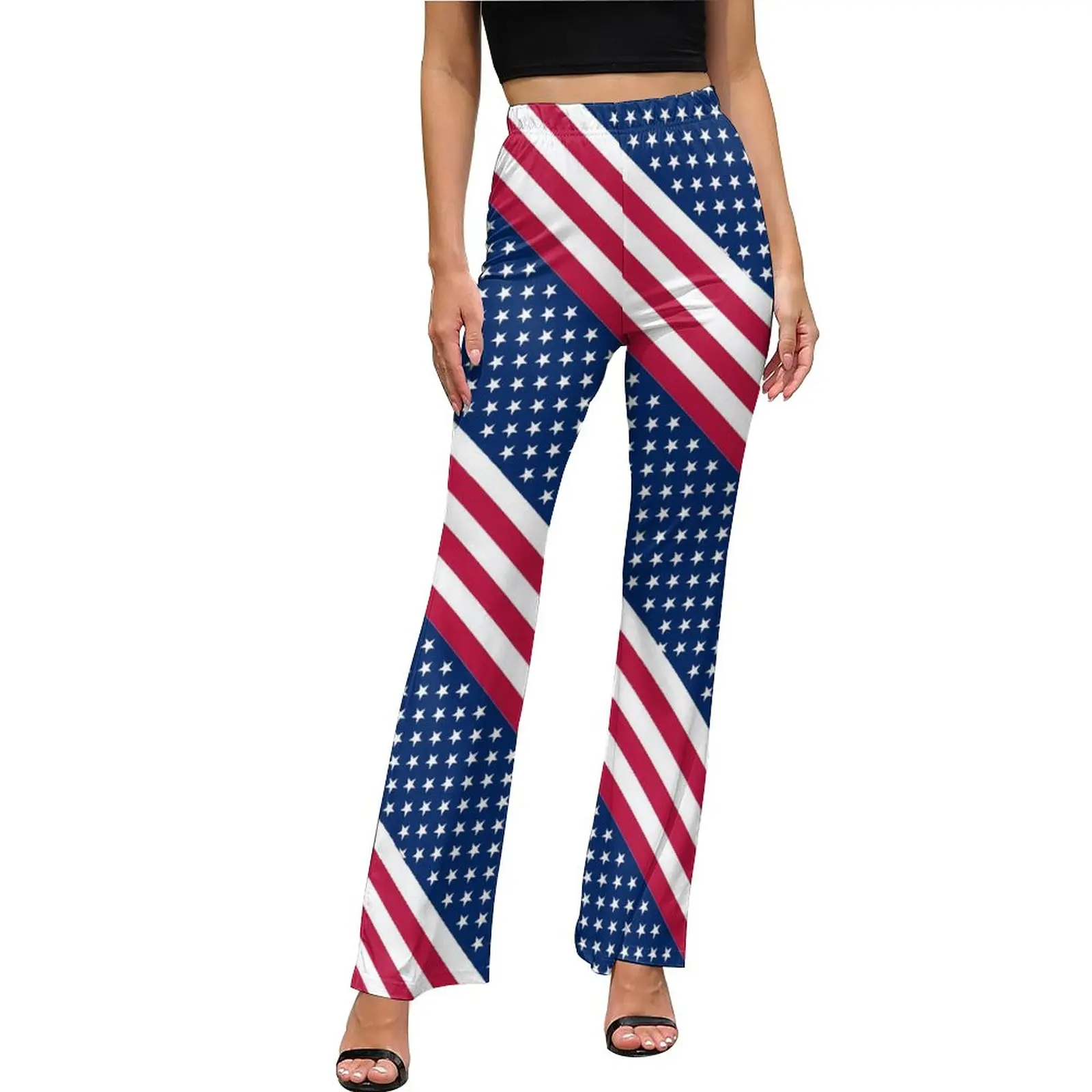 

American Flag Stylish Pants Elastic Waist Stars And Stripes Aesthetic Flare Pants Summer Casual Design Oversize Trousers