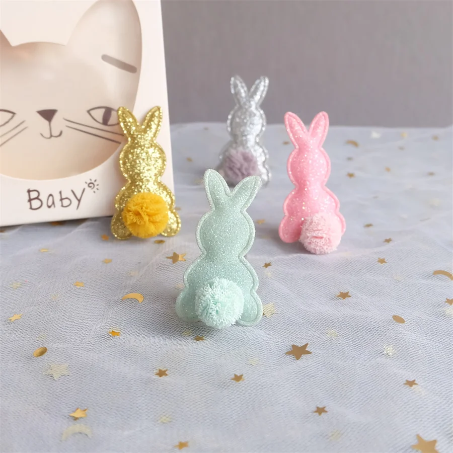 20Pcs/Lot 5*3cm Cute Shiny Rabbit Pads Patches Appliques For Craft Clothes Sewing Supplies DIY Hair Clip Accessorie Hat Patches