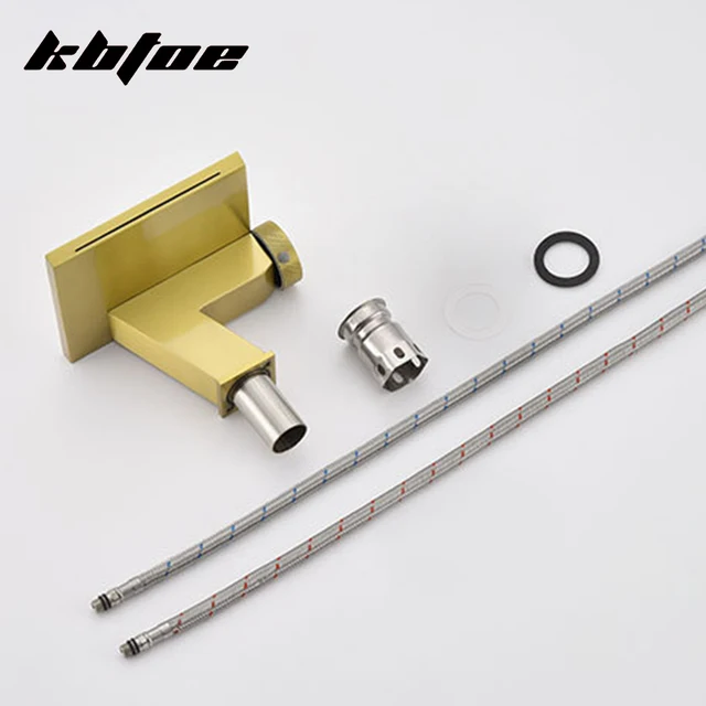 ก๊อกน้ำแบบติดตั้งบนเคาน์เตอร์ สีเทาปืน/สีทองขัดเงา สำหรับอ่างล้างหน้าในห้องน้ำ แบบน้ำร้อนน้ำเย็น พร้อมปุ่มควบคุม  สำหรับอ่างล้างหน้าในห้องน้ำ  แบบติดตั้งบนเคาน์เตอร์  สไตล์โมเดิร์น 6