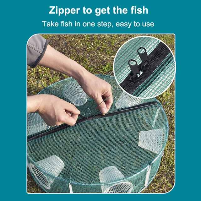 3/4 Holes Fish Shrimp Automatic Trap Crayfish Catcher Fish Network Baits Cast Mesh Trap 30/35cm Fishing Net Mesh Folded Round 4