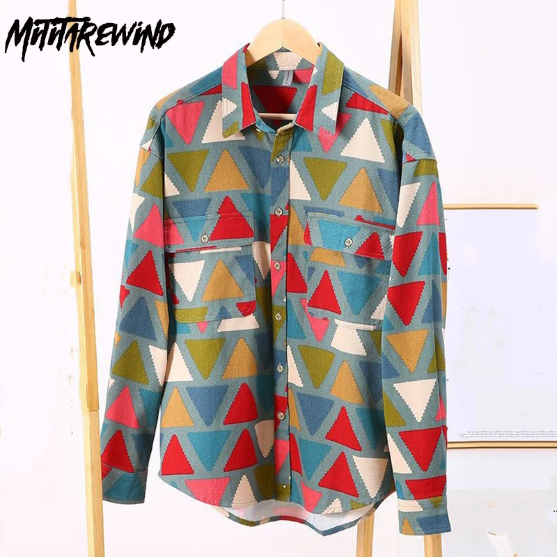 

Рубашка мужская с японским принтом, уличная одежда, топ из чистого хлопка с квадратным вырезом и длинными рукавами, весна-осень