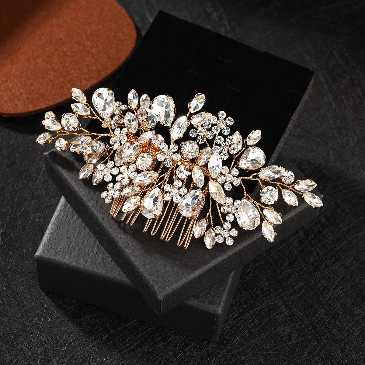 

Bridal Wedding Hair Comb Crystal Hair Piece Rhinestone Headpiece Bridal Hairpin Side Comb Women's Hair Ornament (Gold)