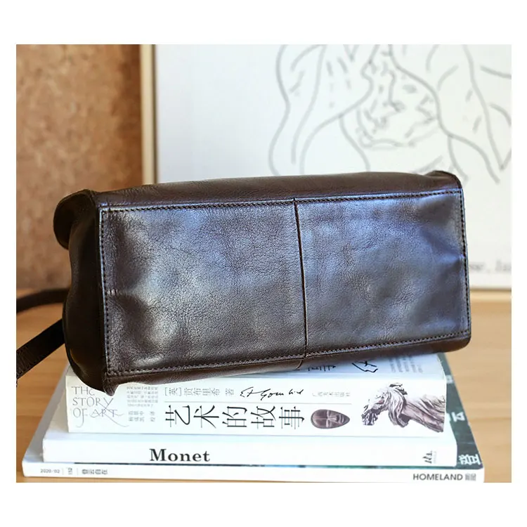 PNDME Vintage Designer handgemachte pflanzlich gegerbte Rindsleder Damenhandtasche lässig Luxus echtes Leder Schulter diagonal Tasche – Detail 21