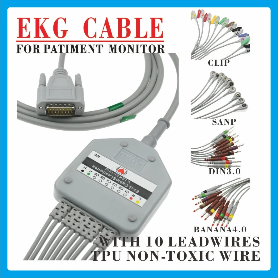 Cabo médico Ecg, fios de chumbo Ekg, 4.0 banana, compatível Nihon Konden, 1 pc, 01A