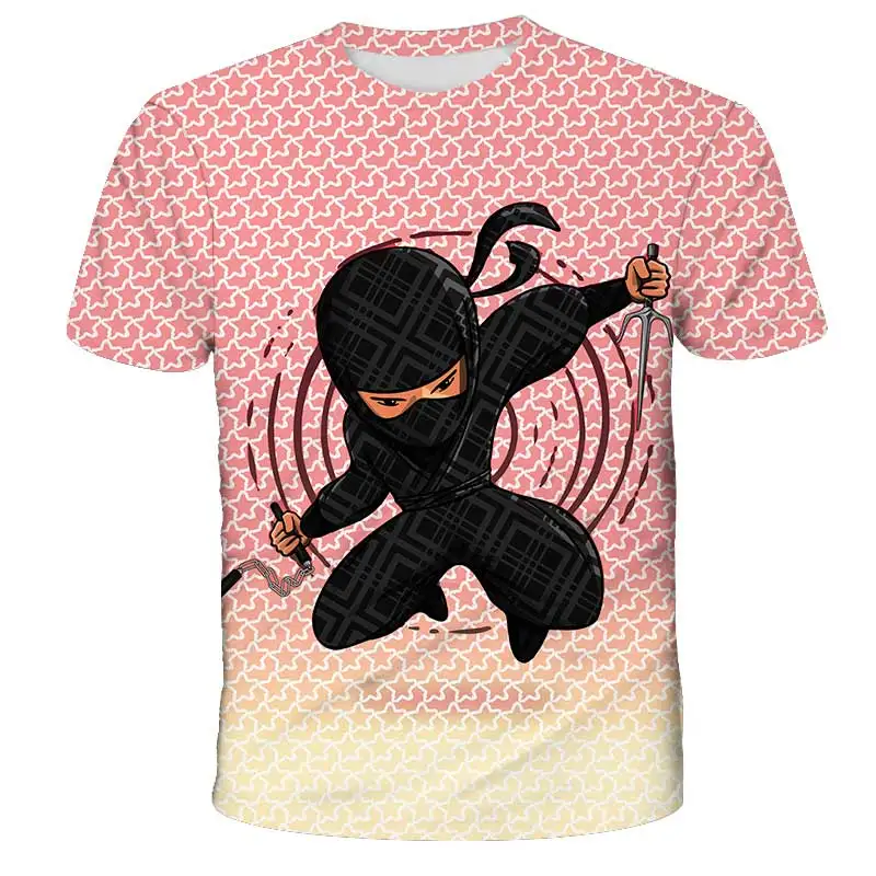 

2023 Summer New Boys Fashion Ninja Print Short Sleeve Preschool Girls Boutique Children's Clothing Youth Top Hip-hop Sports Top