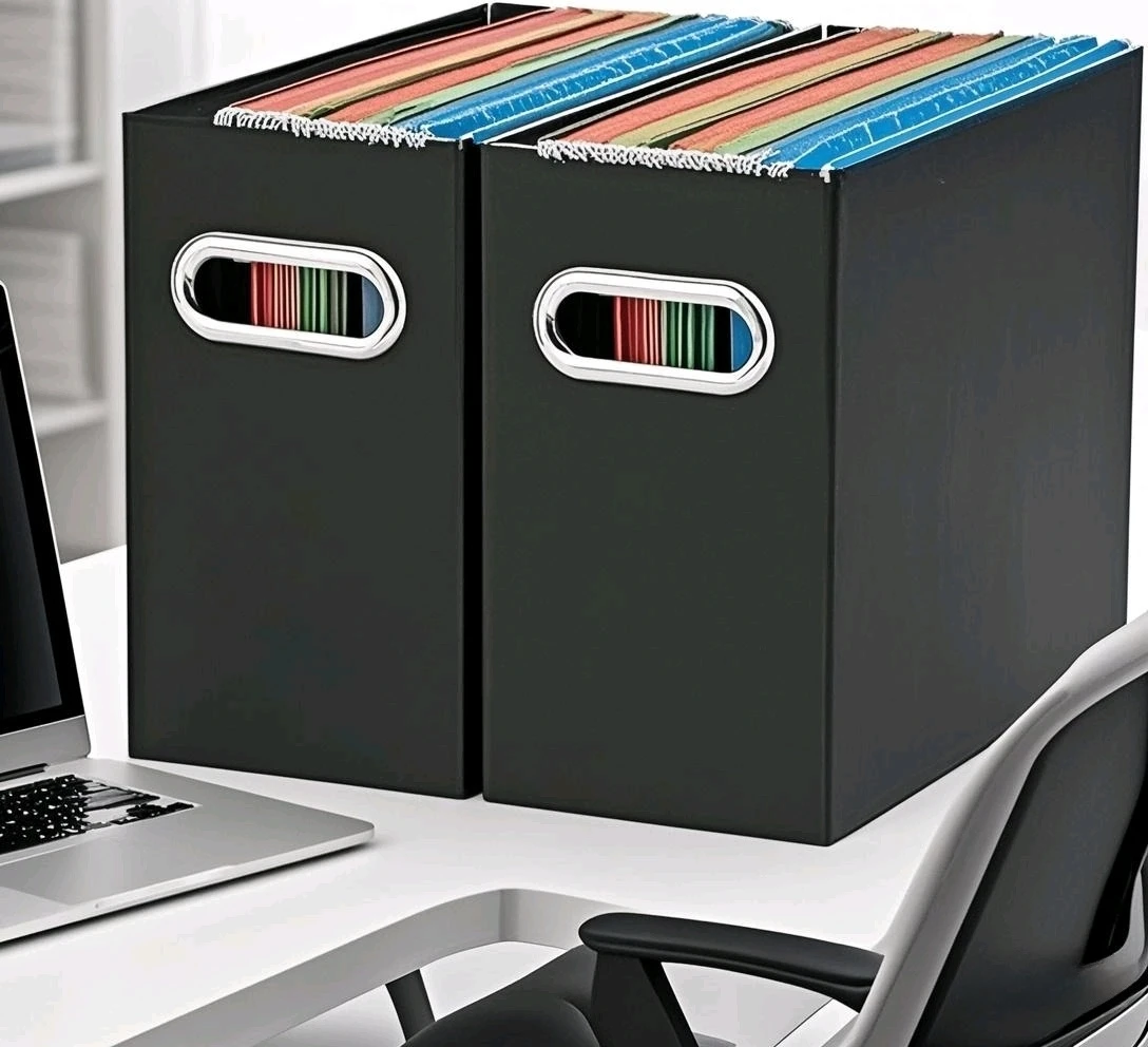 Makeasy File Organizer Storage Box Cardboard File Folder Organizer Collapsible Box for Hanging Folders With Handle