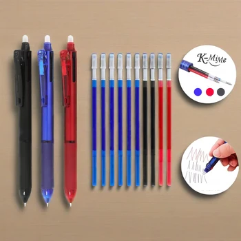 Set di penne cancellabili colorate 3 in 1 per la scrittura scolastica, 3 penne + 10 ricariche