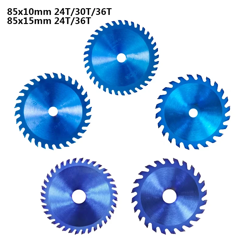 목재 용 85mm 톱 블레이드 24/30/36T 나노 블루 코팅 미니 원형 톱 블레이드 85x10/15mm 카바이드 커팅 디스크 TCT 톱 블레이드