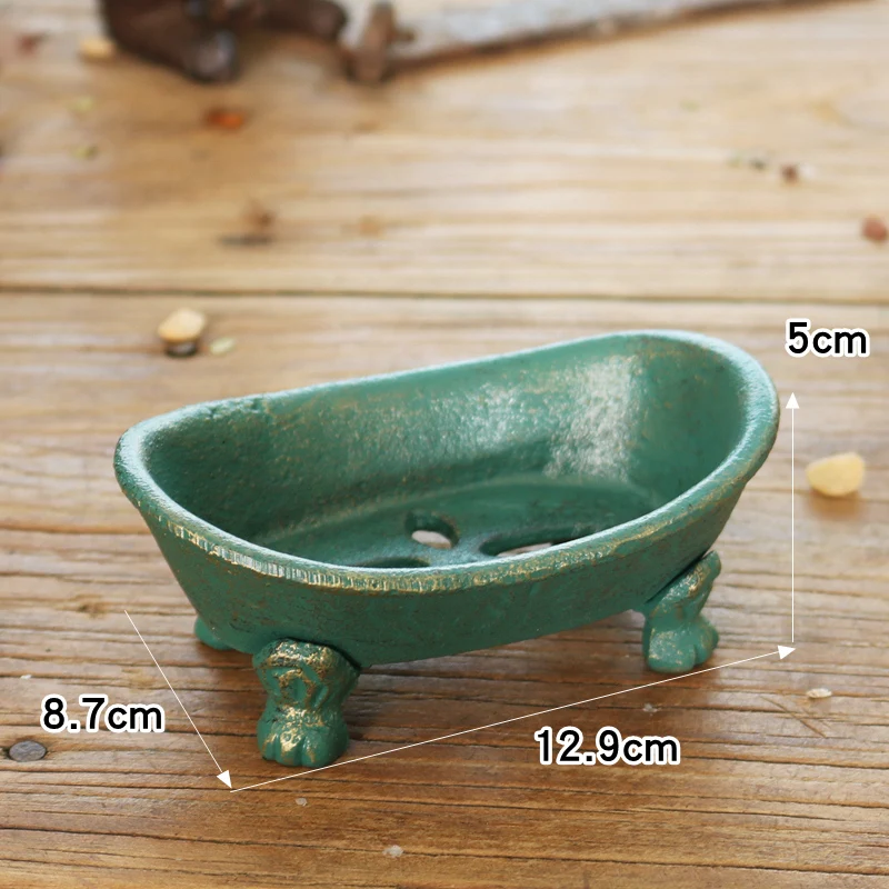 Cast Iron Soap Dish Footed Boat Gold Green Handmade Home Garden Decor Heavy Metal Storage Tray Antique Bathroom Accessories 6