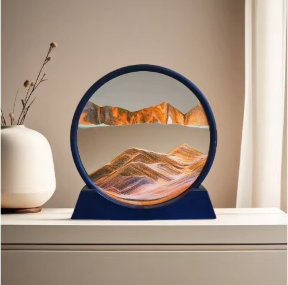 3D Moving Sand Art Picture Round Glass Deep Sea Sandscape Hourglass Quicksand Craft Flowing Sand Painting Office Home Decor Gift