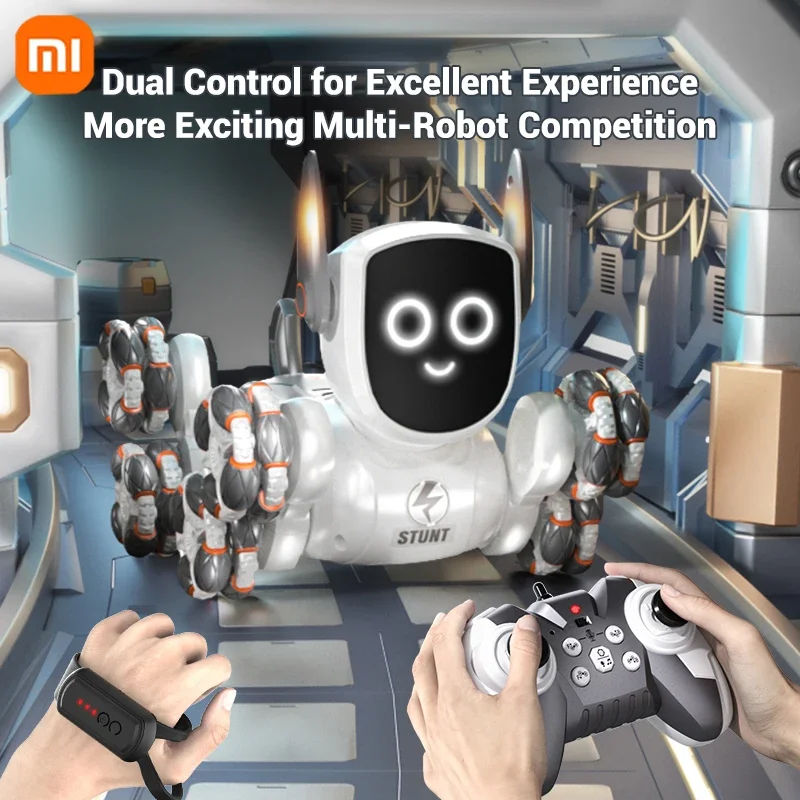 Xiaomi Border Eight Wheel Intelligent Stunt Mechanical Dog Gesture Sensing Remote Control Machine Dog Children Electric Toy smart robot dog toy
